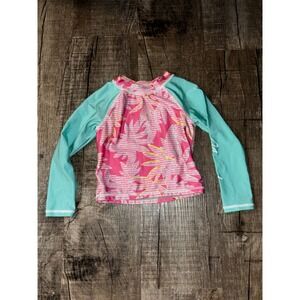 Nautica Girls Pink Tropical UV Protection Long Sleeve Rash Guard Swim Top 3T